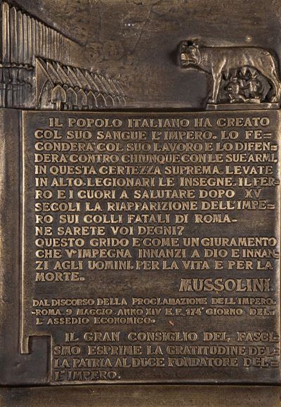 Mussolini, Targa in bronzo con discorso di Proclamazione dell'Impero