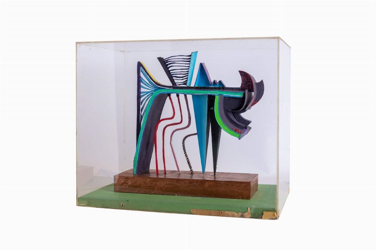 Fritz Baumgartner - Animale fantastico, cartapesta dipinta, ferro e legno