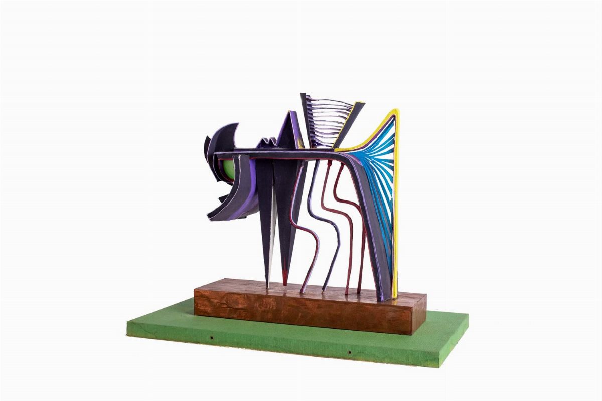 Fritz Baumgartner - Animale fantastico, cartapesta dipinta, ferro e legno