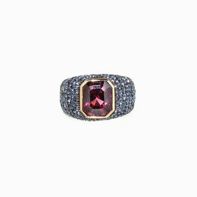 Anello in Rodolite e Zaffiri, Villa, Mil