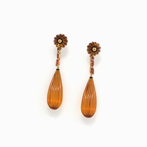 PAIO DI ORECCHINI IN AMBRA E ZAFFIRI ORA