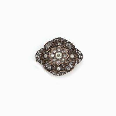 Spilla D'epoca in Oro, Argento e Diamant