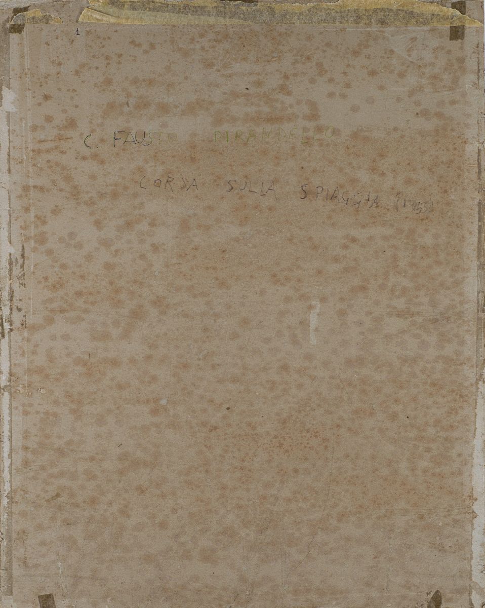 Fausto Pirandello - Corsa sulla spiaggia, 1955, pastello su cartoncino