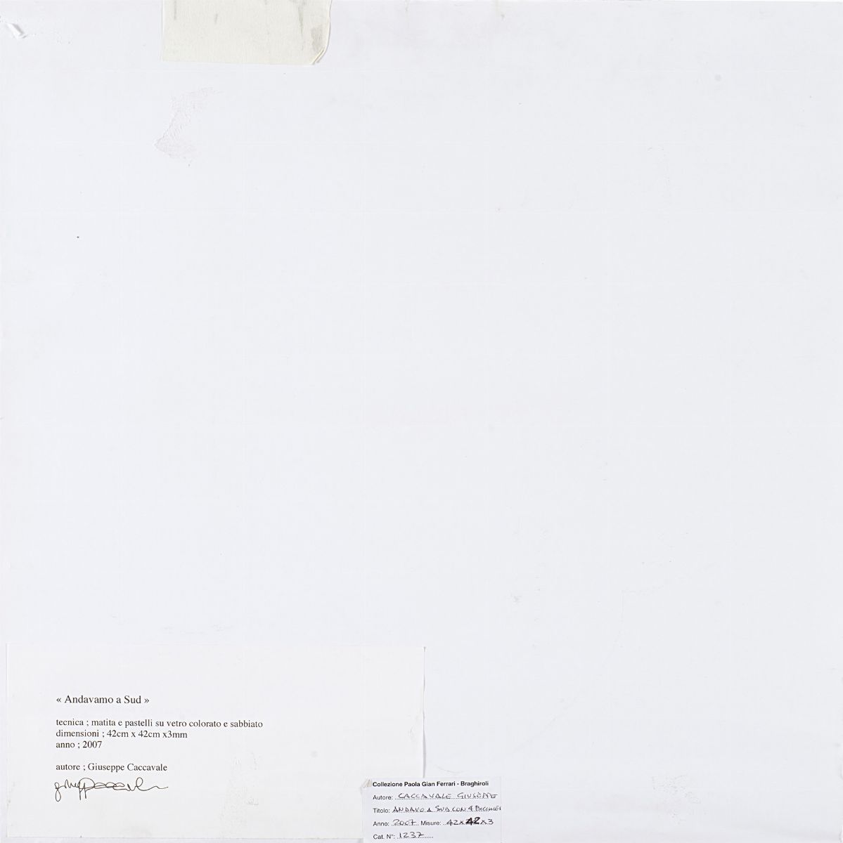 Giuseppe Caccavale - Andavo a sud (2007), matita e pastello su vetro colorato e sabbiato