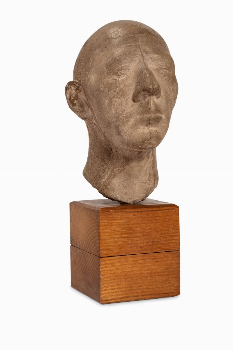 Emilio Greco - Testa di uomo, cemento su base in legno