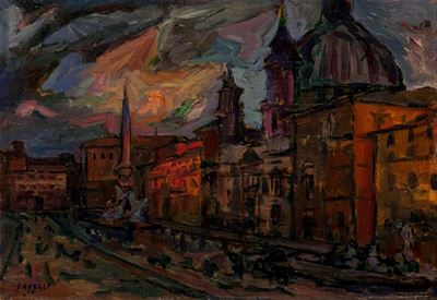 Veduta di Piazza Navona, olio su tela