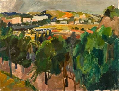 Paesaggio, olio su tela applicata su tavola