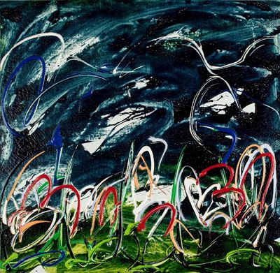 Gigli d'acqua (1983), smalto su tela, cm 100 x 100
