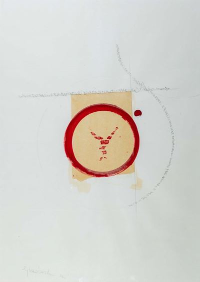Una concentrazione meditativa e dinamica per spiegare il respiro del mondo, acrilico, collage e m...