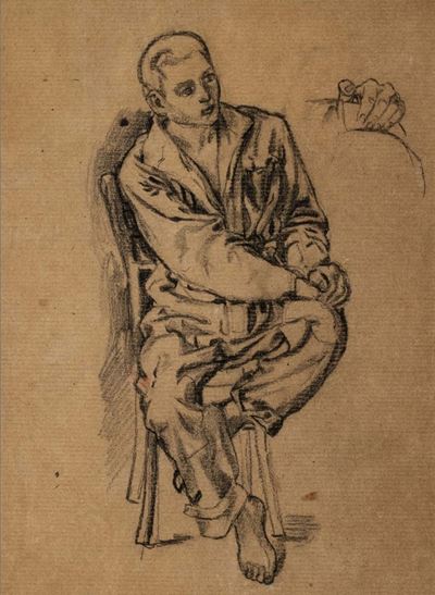 Studio per giovane seduto, grafite su carta paglia