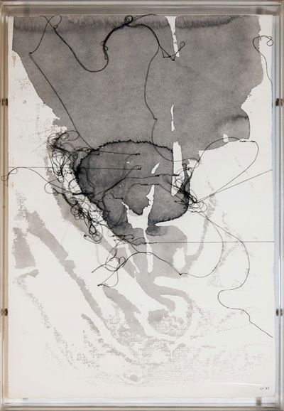 Pagina scritta, filo, ricamo e acquarello su carta, 1982