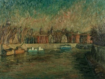 Galleggianti sul Tevere, olio su tela, 1948