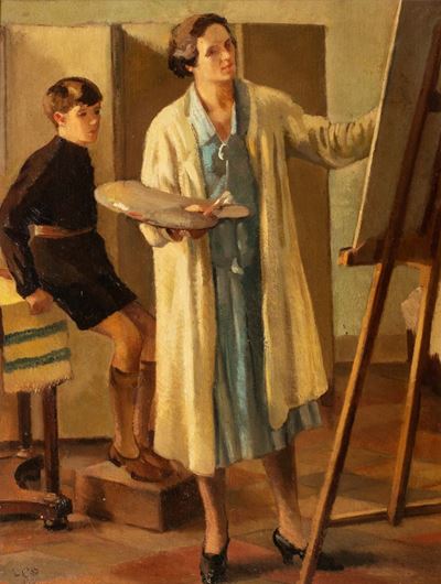 Lo studio dell'Artista, olio su tavola