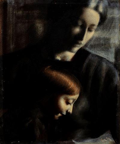 Affetti (bozzetto), olio su tavola, cm 50 x 40, 1910