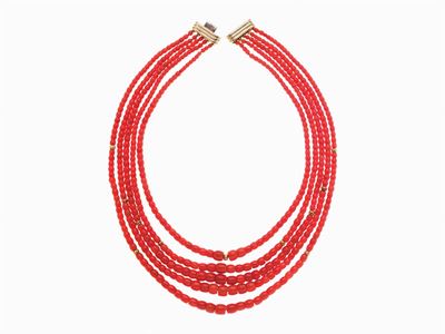 Collana in Corallo e Oro a Cinque Fili D