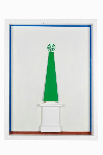 Obelisco Jarry, collage e acrilico su cartoncino