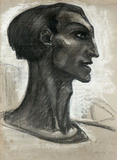Testa nera, carboncino su carta