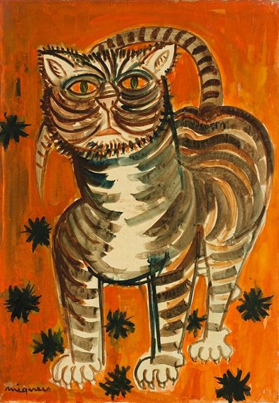 Il Gatto Rosso, tempera su carta applicata su tela