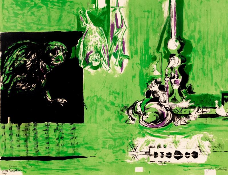 Graham Sutherland - Forme sospese, gufo e pipistrelli 1955, Grafica  Internazionale e Multipli d'Autore