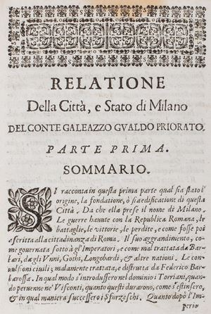 Priorato, Galeazzo Gualdo  - Relatione della citta, e stato di Milano sotto il gouerno dell'eccellentissimo sig. don Luigi de Guzman Ponze di Leone