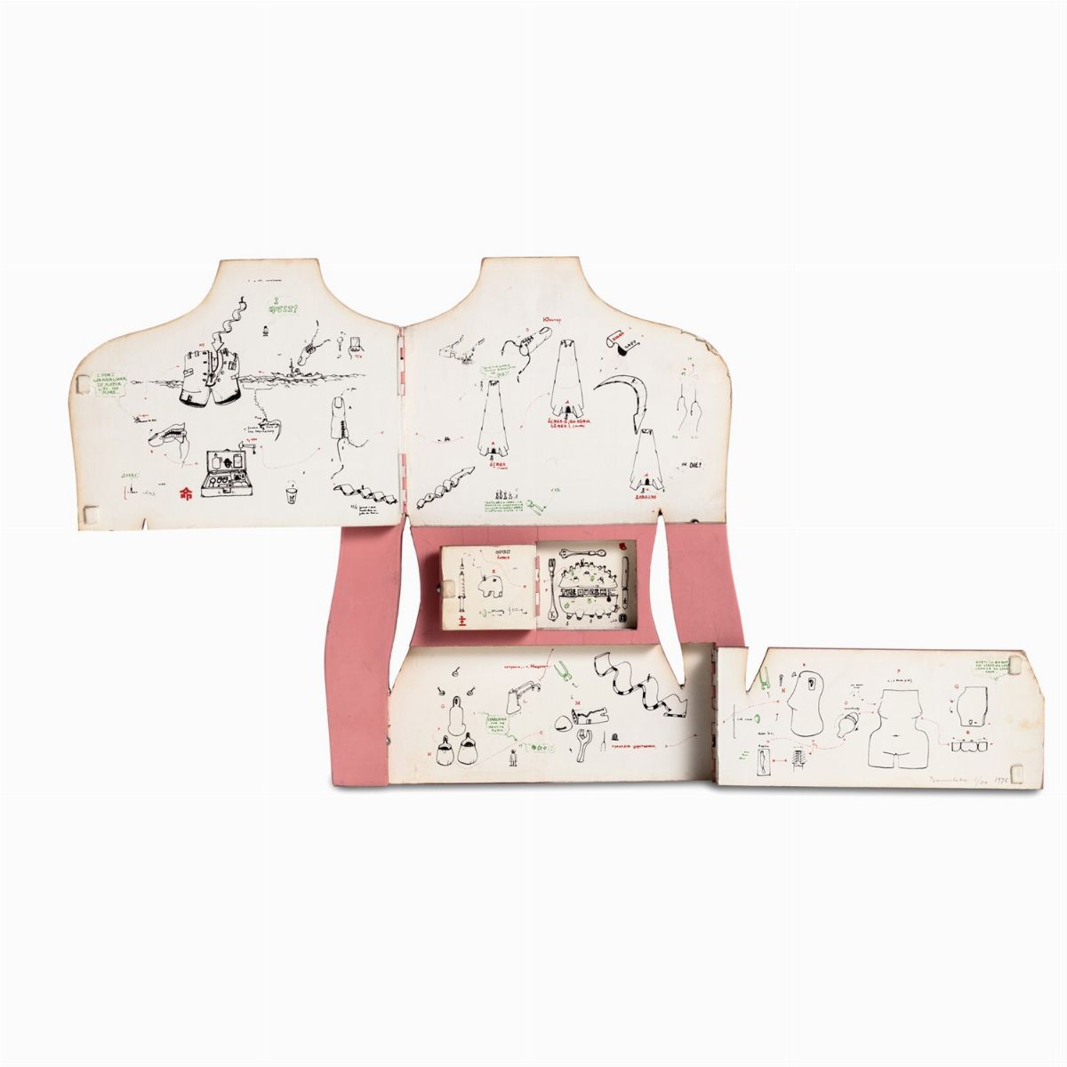 Gianfranco Baruchello - Interiority Complex, disegno su carta applicato su legno, 1976