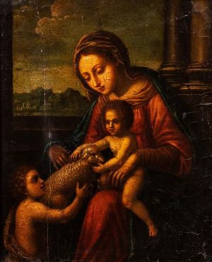 Madonna con Bambino, San Giovannino e un agnellino