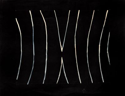 Bozzetto per fondale di "Tablet" (1958-1960), tempera su cartoncino nero
