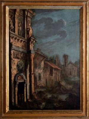 Capriccio architettonico con rovine e astanti