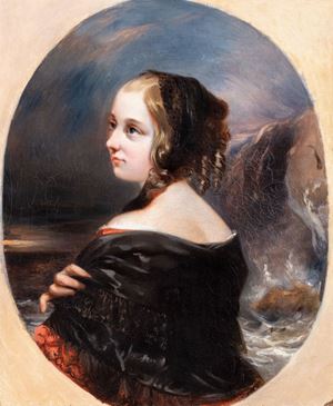 Portrait of young girl with coastal landscape in the background