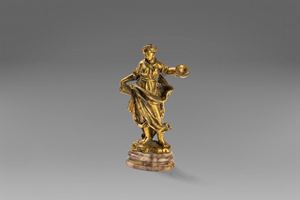 Small sculpture in gilded bronze, with marble base, depicting an allegorical female figure, Florence 17th century