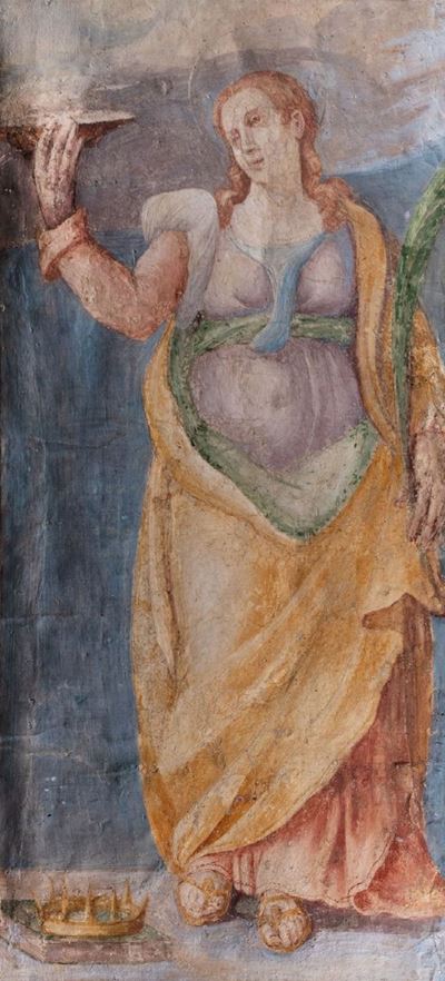 Autore non identificato, Santa Lucia e Santo Vescovo, affresco applicato su tela