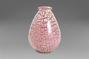 Pyriform glass vase with craquelage motif, signed Gallè, 1920s