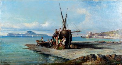 Veduta della Baia di Napoli con Barche e Pescatori