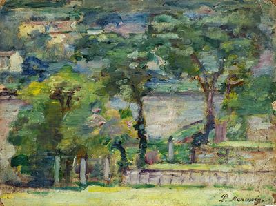 Paesaggio in collina, olio su cartone, 1919 ca.