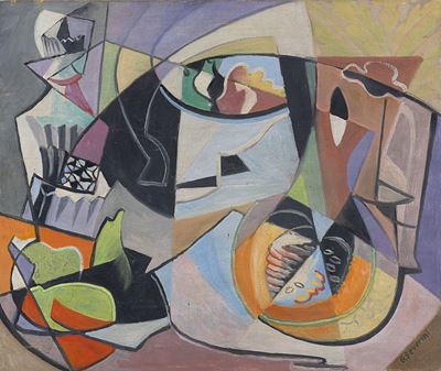 Melone su carta rosa, 1948, olio su tela