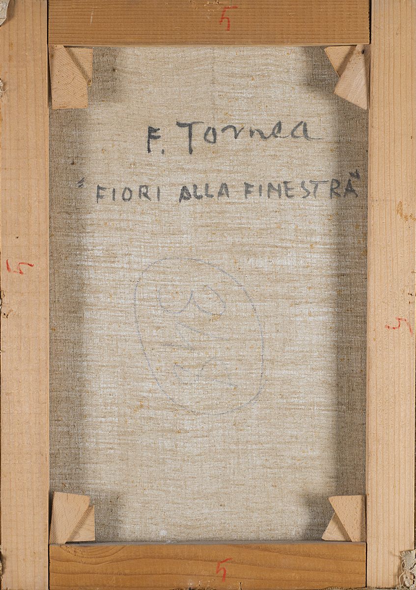 Fiorenzo Tomea - Fiori alla finestra, olio su tela