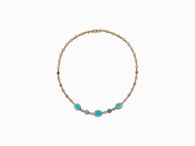 Collana in Oro, Turchesi, Diamanti e Zaf