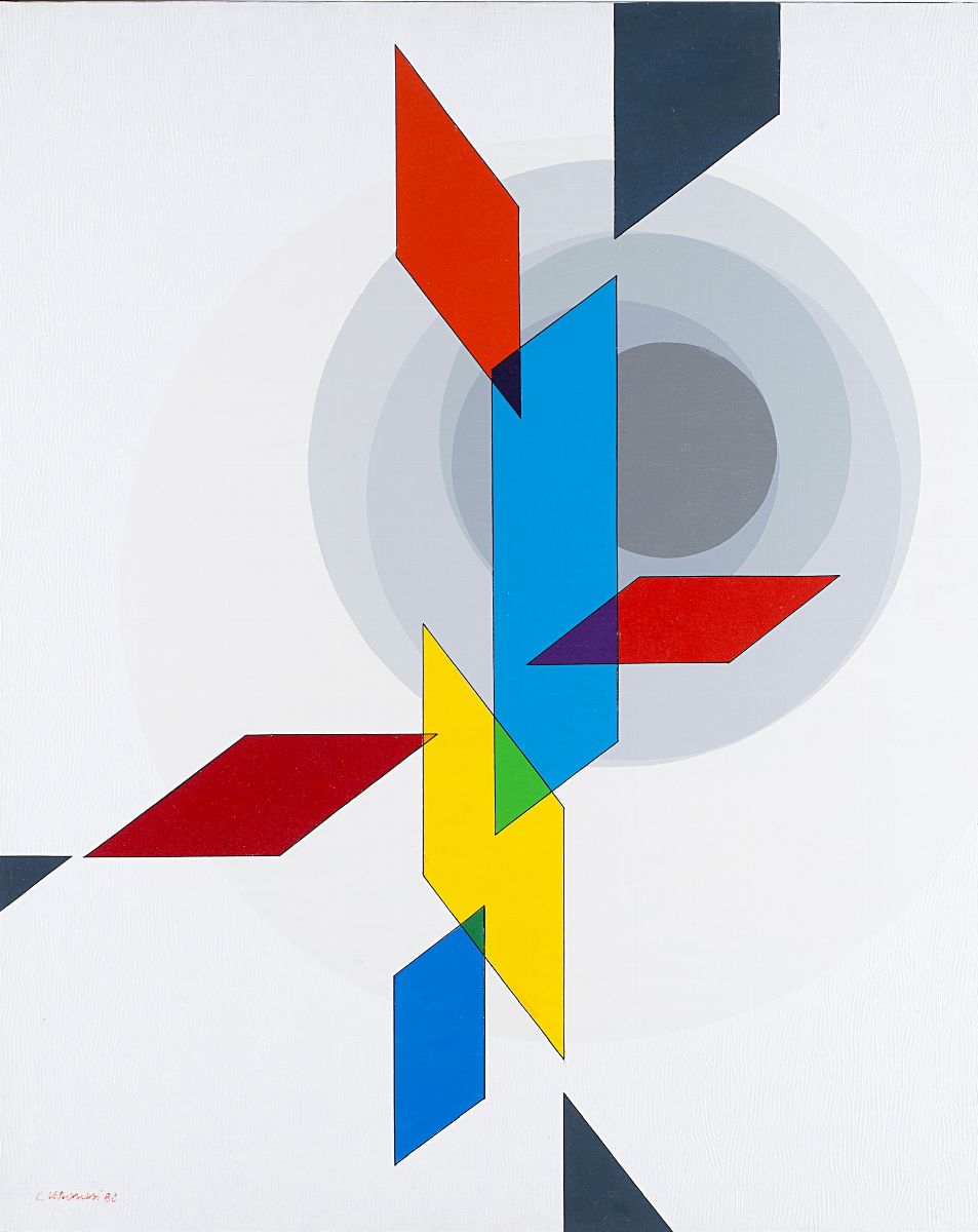 Luigi Veronesi - Costruzione R8, 1986, olio su tela, cm 100x80