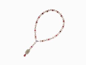 COLLANA IN PERLE, ORO, TORMALINE, GIADA 