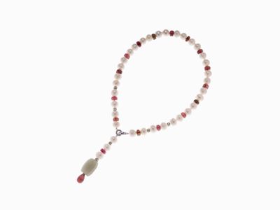 Collana in Perle, Oro, Tormaline, Giada