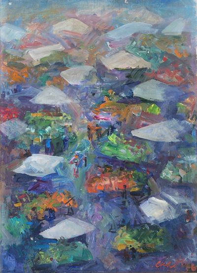 Mercato, 1956, olio su tela