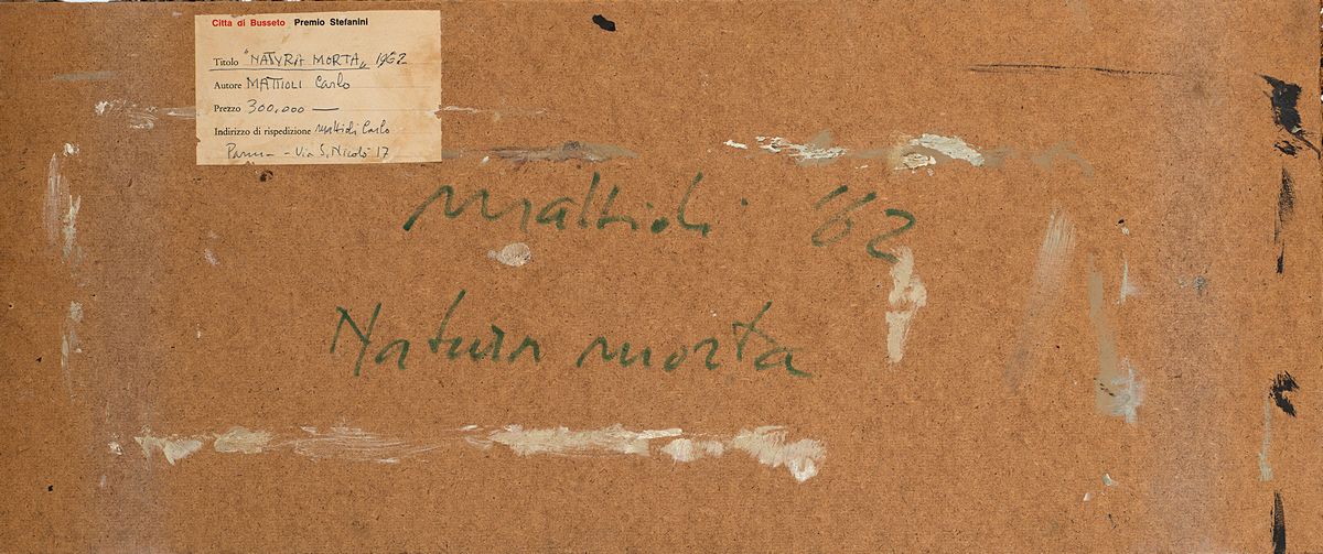 Carlo Mattioli - Natura morta, 1962, olio su faseite, cm 30x35