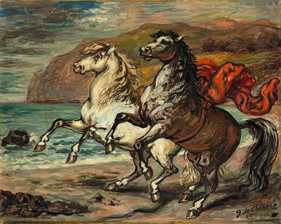 Cavalli presso un golfo, 1958, olio su tela