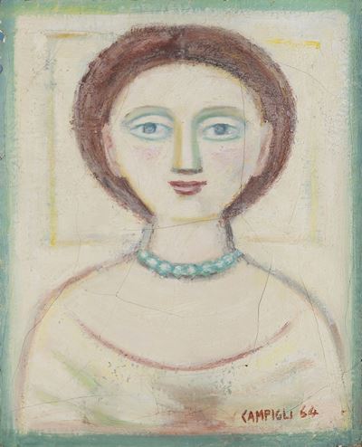 Figura con collana, 1964, olio su tela