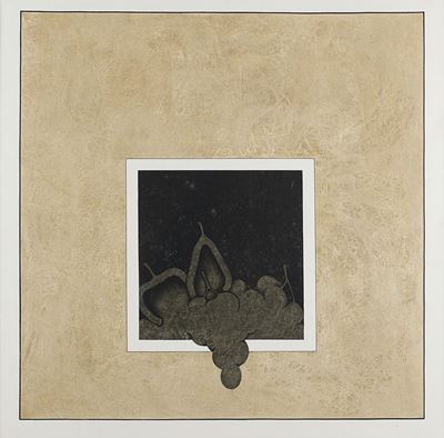 Natura morta, 1970, tecnica mista su tela, cm 100x100