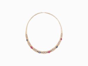 COLLANA IN ORO, RUBINI, ZAFFIRI E DIAMAN