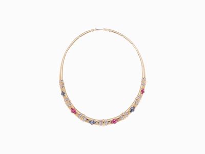 Collana in Oro, Rubini, Zaffiri e Diaman