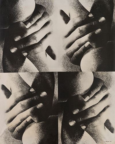 Masturbazione, tela emulsionata, cm 100 x 80, 1973