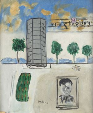 Paesaggio con grattacielo