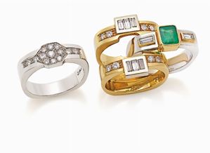 ANELLO COMPONIBILE IN ORO, DIAMANTI E SMERALDO FIRMATO J. RIVIERE